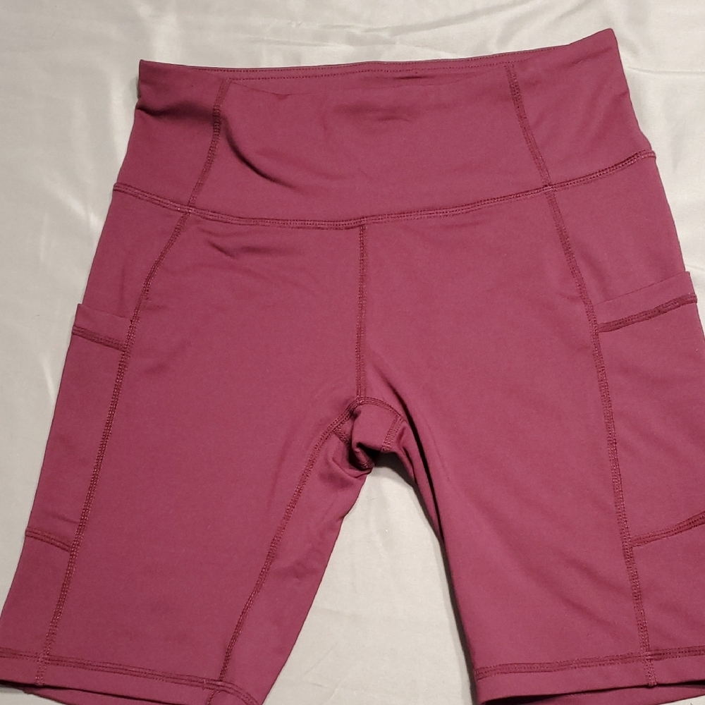 Baleaf Women's High-Waisted Maroon Bike Shorts